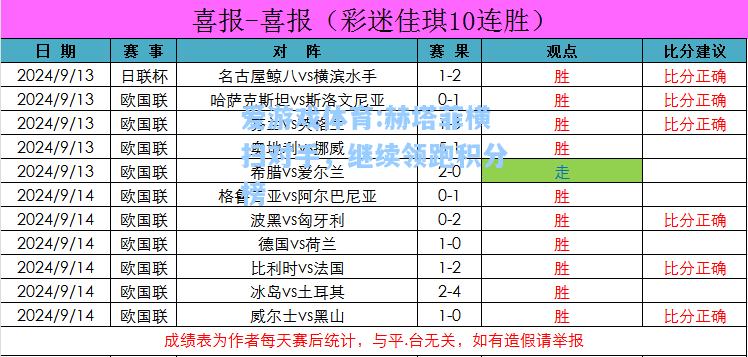 爱游戏体育:赫塔菲横扫对手，继续领跑积分榜